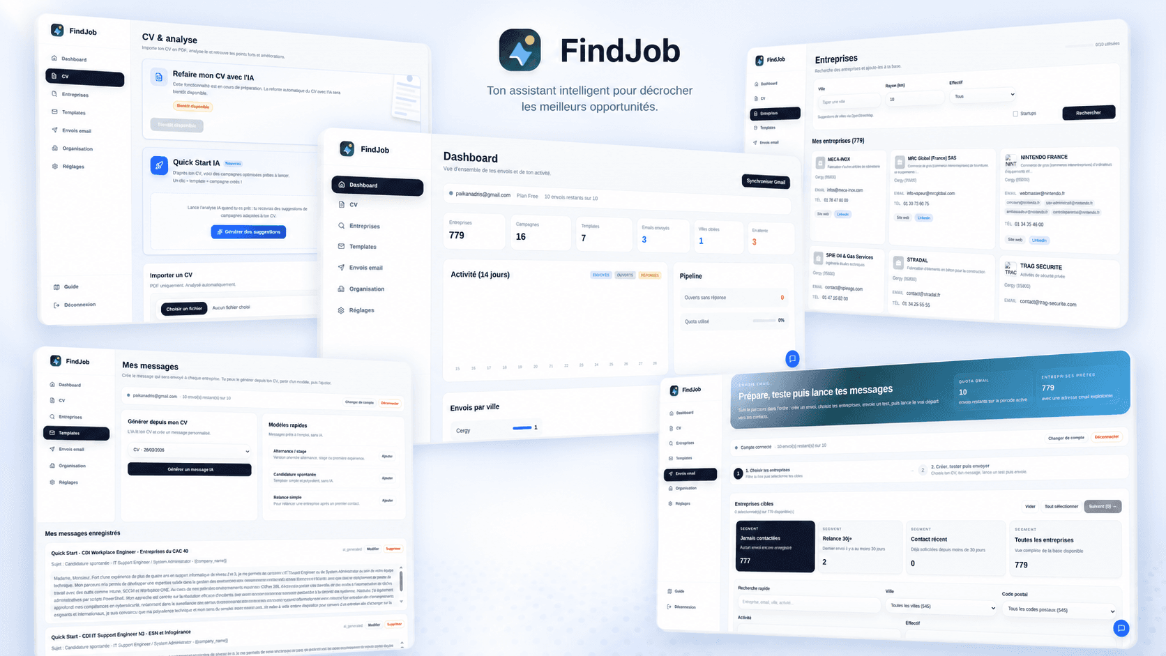Aperçu du tableau de bord FINDJOB